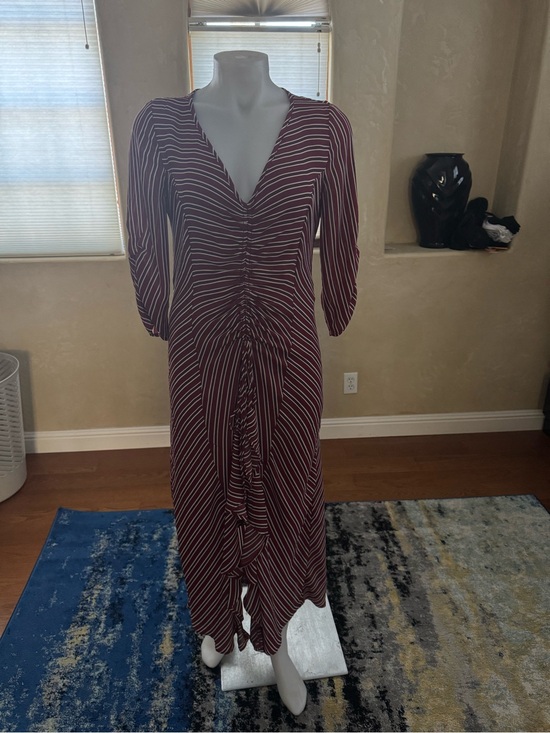 Spirit Dresses & Skirts - Spirit of Grace Burgundy Striped Ruched Midi High Low Dress Sz Medium